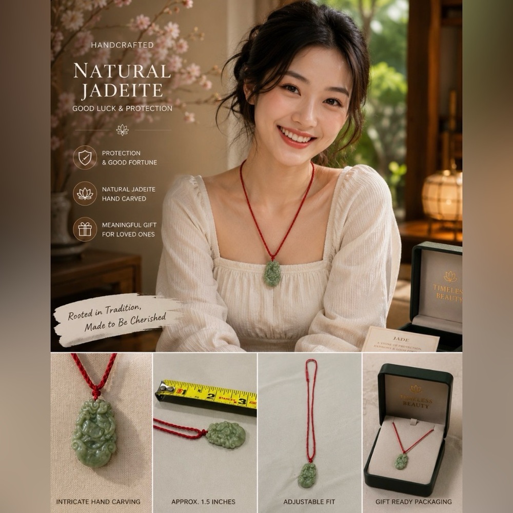 Jade Carved Pendant Necklace on Red Cord | Adjustable | Boho Luxe